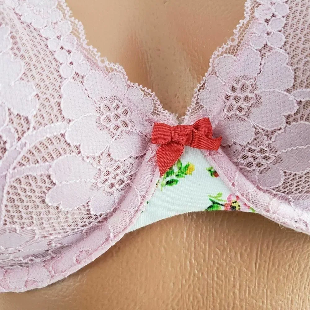 VS 32DD Lavender Lace Floral Center Unlined Demi Sexy Bra